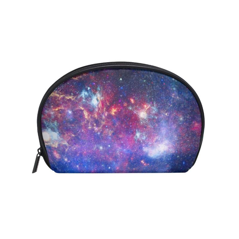 

FengJu Multifuncition Shell Cosmetic Bag Purse Half Moon Hanging Travel Toiletry Pouch For Girls Woman Purple Space Universe Bags & Cases