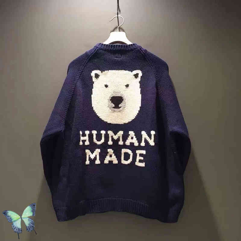 

men women polar bear yellow h hu made knitted sweaters, Black