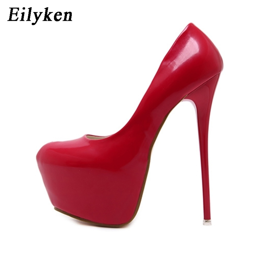 

Eilyken Spring/Autumn Sexy Wedding Fetish Round Toe Woman Pumps Platform Very High Heel 16 cm Black Red 211029