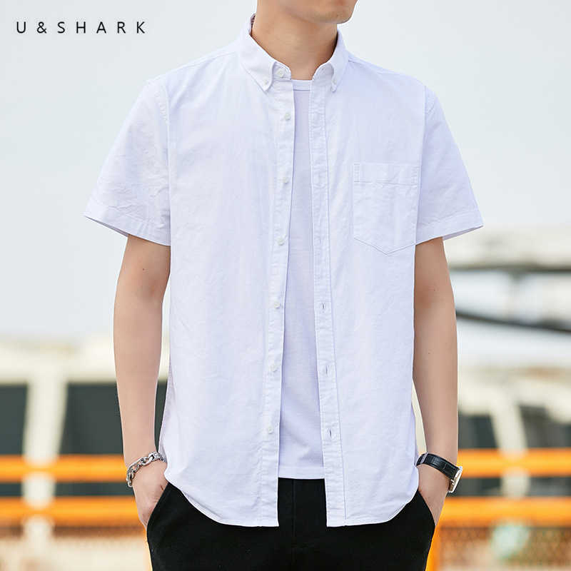 

U&SHARK Summer Oxford Shirt Short Sleeve Men Blouse Fashion Breathable Cotton White Shirt for Mens Dress Shirts Work Office 210603, Pink