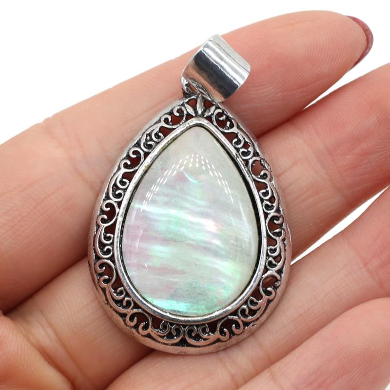 

Charms Natural Stone Lapis Lazuli Abalone Pendant High Quality Crystal For Jewelry Making Necklace Accessories Women, Bronze;silver