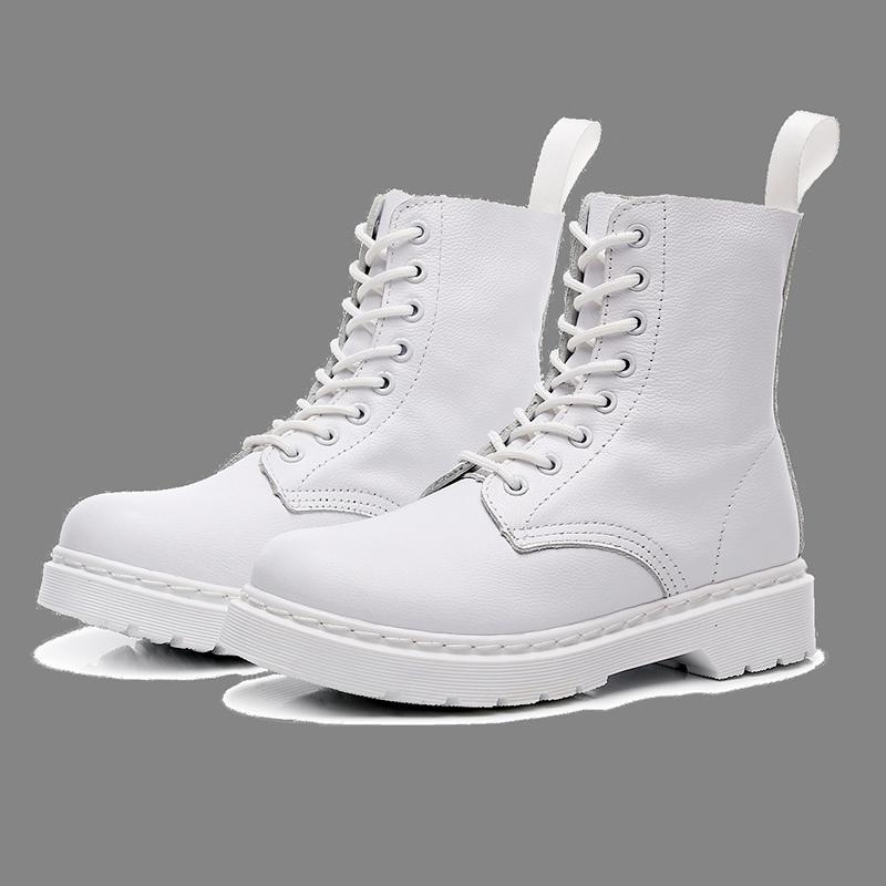 Boots Women Genuine Leather 2021 Height Korean Motorcycle Round Lace-up Combat Ladies Shoes Botas Plus Size