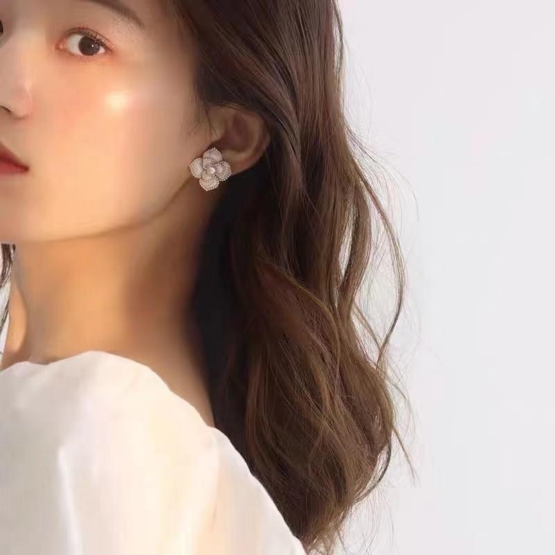 

Stud Trendy Flower Pearl Earrings S925 Pin Fashion Piercing Small Beads Jewelry Party, Golden;silver