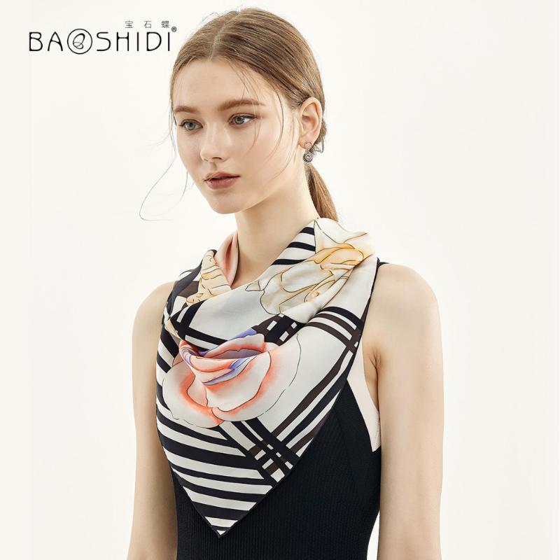 

Scarves [BAOSHIDI] 2021 Spring Original Design, 100% Natural Twill Silk Square Scarf Women, Elegant Lady Hijab