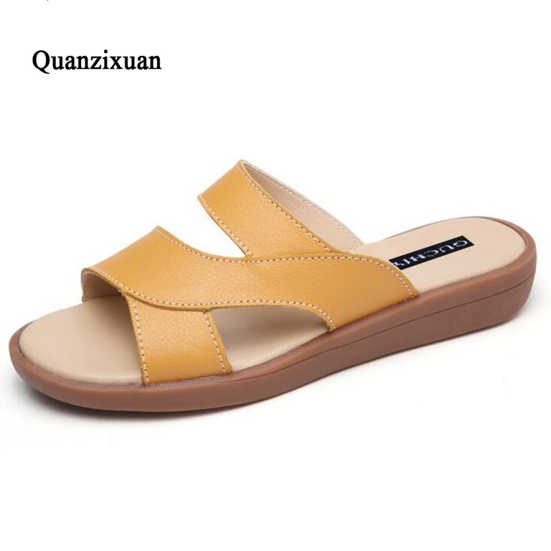 

Sandals Women Genuine Leather Fashion Summer Party Shoes Black Red Flat Flip Flop