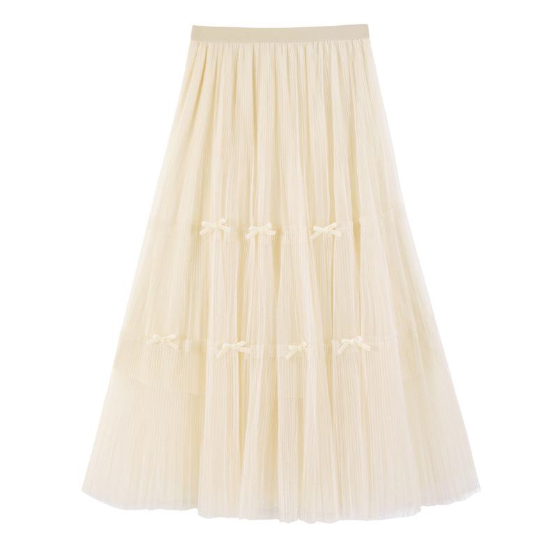 

Skirts TFETTERS Mesh Skirt Summer 2021 High Waist Slim Solid Color Pleated Double Decker Not See Through Midi Woman, Black