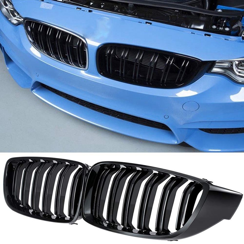 

NEW-Front Grill Grilles Kidney Grill Replacement for BMW 4 Series F32 F33 F36 F80 F82 Double Slat M4 Sport Style Bright Black