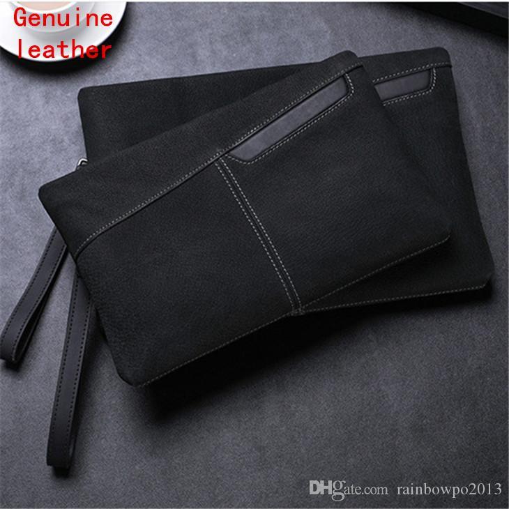 

men handbag retro frosted leather business wrist bag soft and comfortable first layer leather men envelope bag fashion stitching leather bag, Red;black