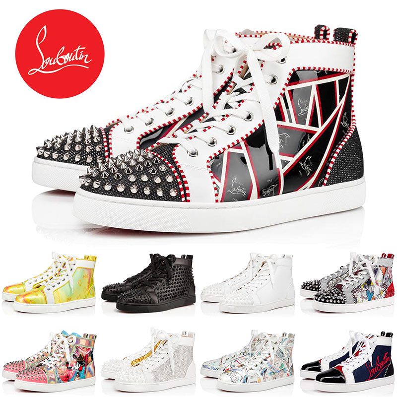 

Platform 2021 Red Bottoms Christian Flat Casual Shoes Louboutin Spikes Designer Mens Women Sneakers Luxurys Loafers SIZE 13, Black