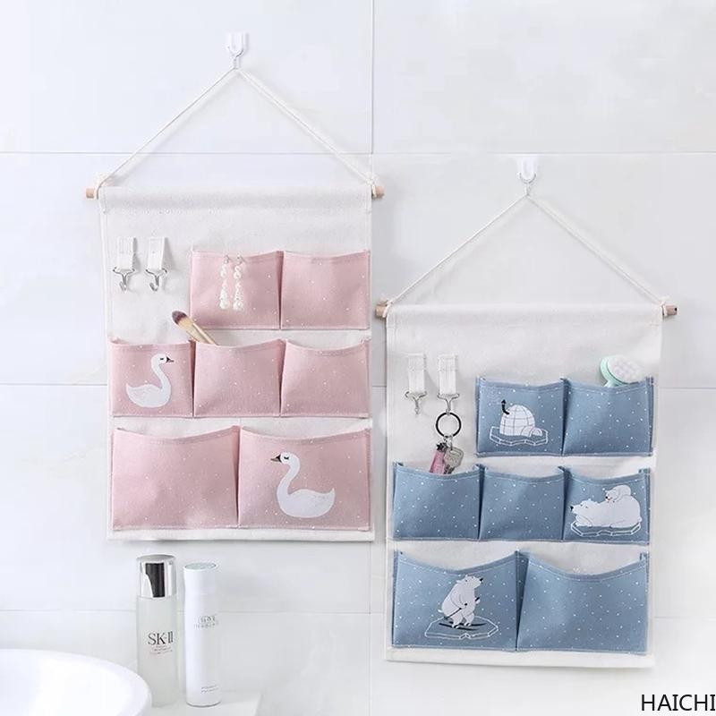 

Lovely Printing Swan Door Wall Hanging Bag Bedroom Sundries Wardrobe Underwear Socks Cosmetic Storage Desktop Box Boxes & Bins