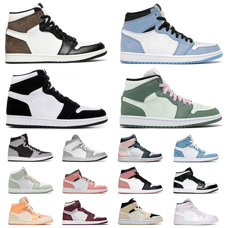 

2021 New Arrival Mens Womens Jumpman 1 1s Basketball Shoes Trainers High OG Dark Mocha Designer University Blue Mid Carbon Fiber Dutch Green Seafoam Sports Sneakers, # 36-46 hyper royal