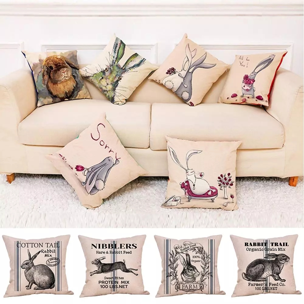 

Spring Easter Pillow case Cover Decorative Cushion Sofa Rabbit Pattern Printing For Home Living Room Seat Bedroom Decoration, 450*450mm(without filler)