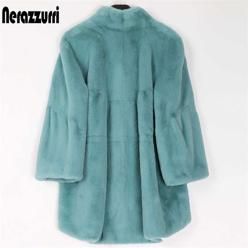 

Nerazzurri Fluffy loose faux fur coat women flare raglan sleeve Plus size furry jacket fashion autumn winter women clothes 211110, Rose red