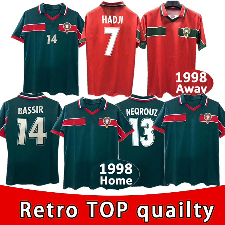 

retro Soccer Jerseys 1998 vintage classical BASSIR ABRAMI NEQROUZ world cup Morocco OUAKILI home away uniform national team kit football shirts, Black;yellow