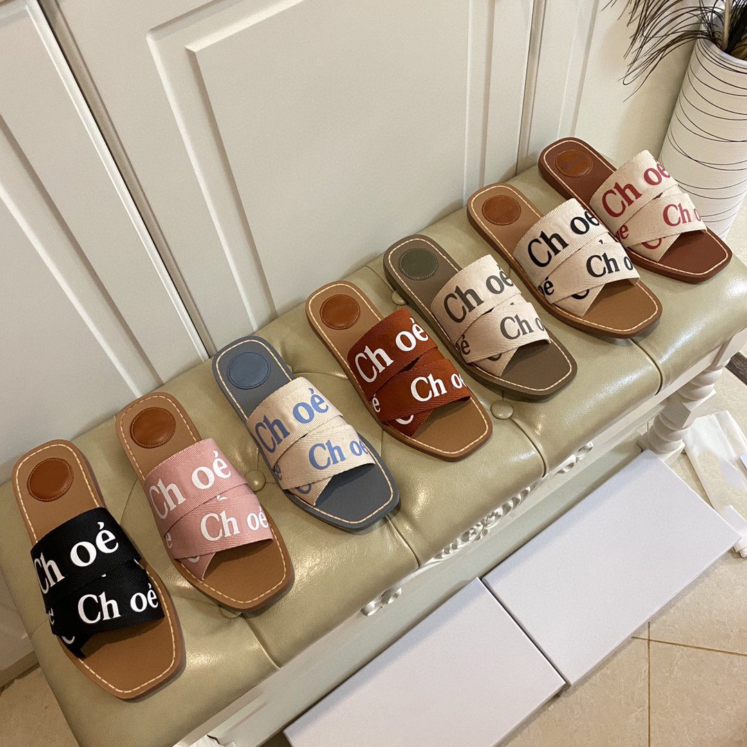 

2021 Top Women Woody Mules Slippers Designer Canvas Cross Woven Sandals Summer Outdoor Peep Toe Casual Slipper Letter Stylist Shoes With Box
