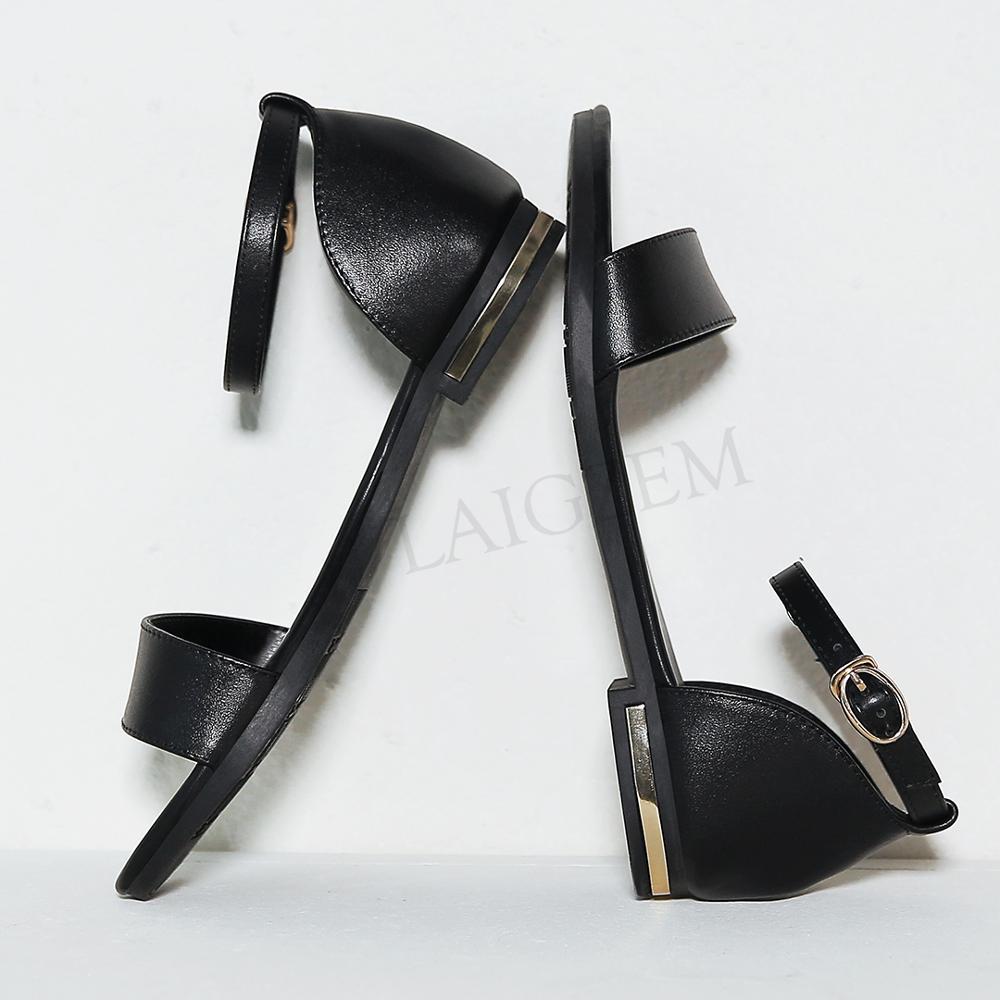Sandals LAIGZEM Women Flat Heels Genuine LEATHER Soft Summer Sandalia Students Girls Ladies Spring Shoes Woman Size 33 38 39 43 HMDI