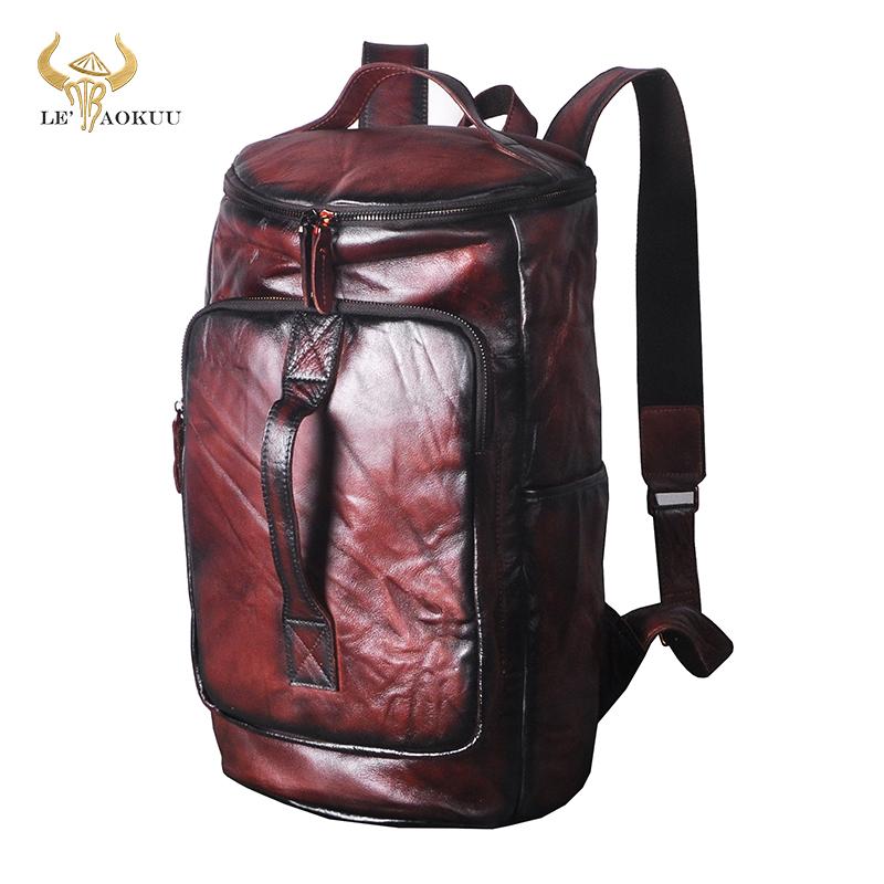 

Backpack Real Quality Leather Retro Large Travel University College School Bag Designer Big For Men Male Student Laptop 3058, Silver