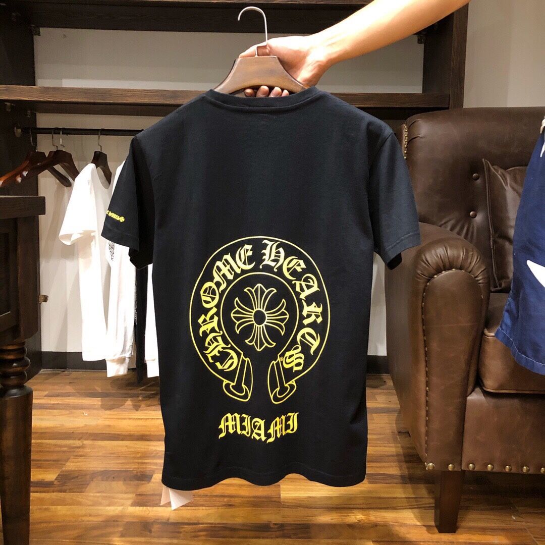 

chrome Xia Chao brand hearts croxin yellow horseshoe casual Sanskrit round neck short sleeve T-shirt for men and women, White;black