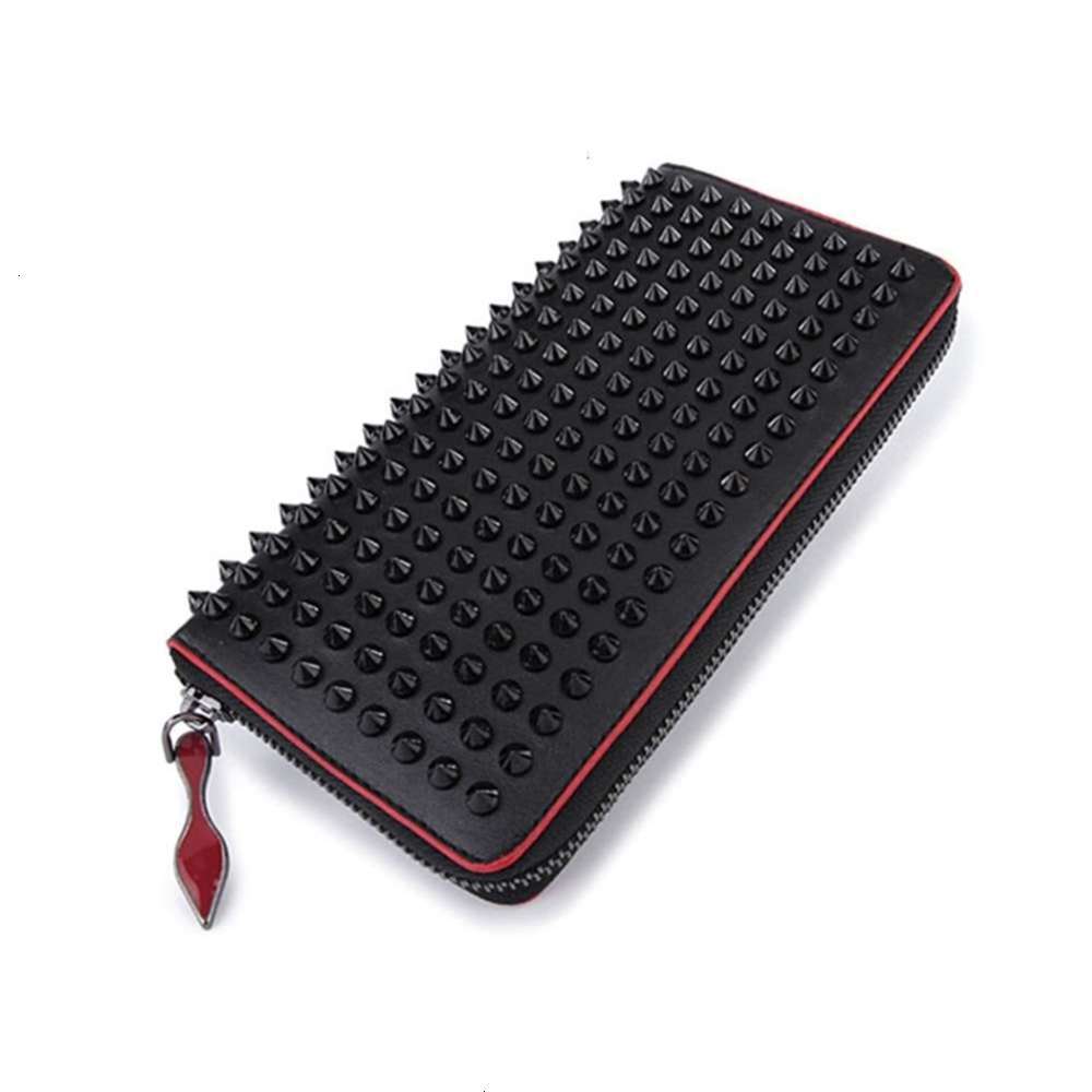 

Style Red Bottom Panelled Spiked Clutch Women Patent Real Leather Mixed Color Rivets bag Clutches Lady Long Purses with Spikes M tingfengf, With box