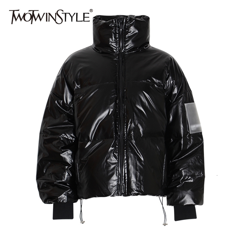 

Casual Solid Cotton Coat For Women Turtleneck Long Sleeve Minimalist Parkas Female Fashion Clothing Winter 210524, Purple