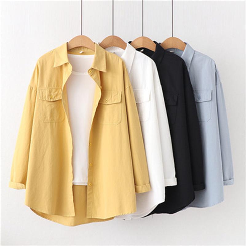 

Women's Blouses & Shirts Spring Solid Color Loose Shirt Women 2022 Autumn Woman Casual Long Sleeve Blouse Cotton Office Tops Blusas Z2856, White