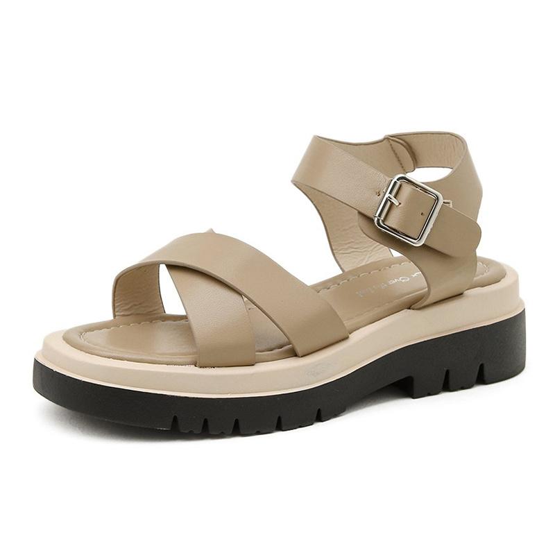 

Sandals Women Summer Beach Fashion Flats Shoes 2021 Sandal Non-slip Flat Buckle, Apricot