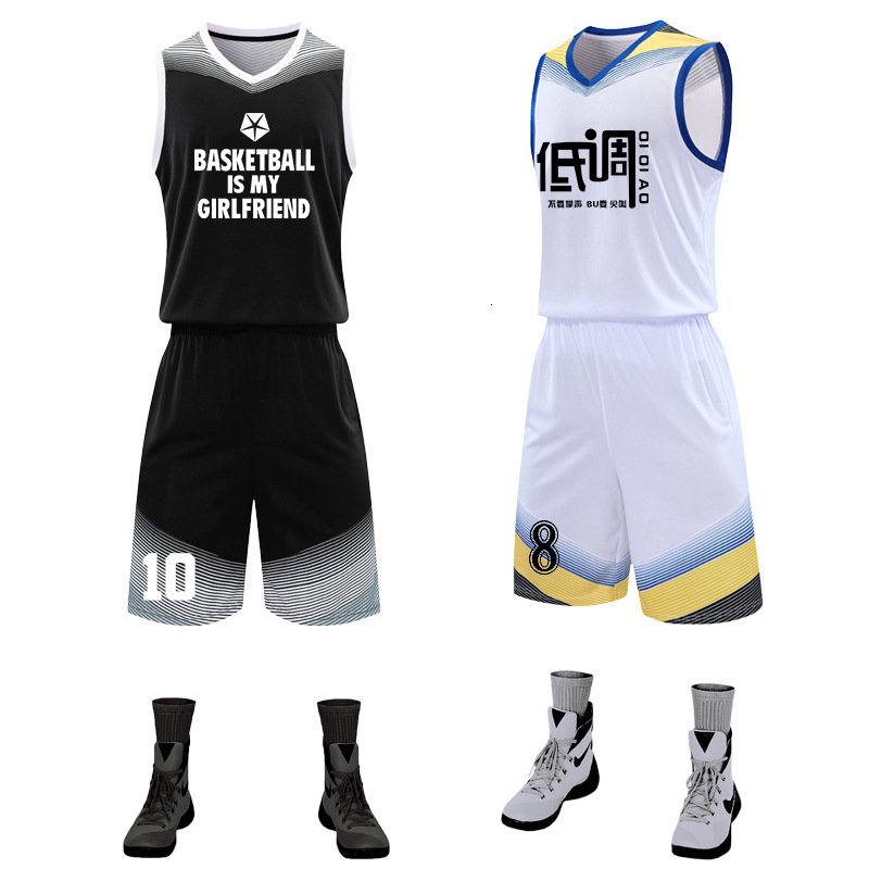 

tracksuit sport suit basketball uniform set male college student competition sports spring and summer team men's printed number, Gray