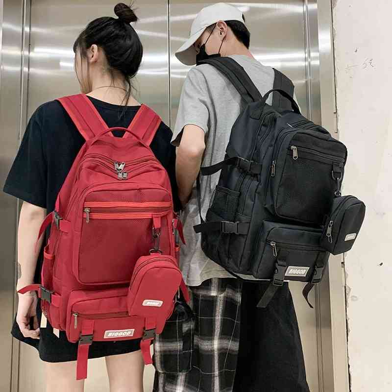 

Schoolbag female Korean version Harajuku style college student fashion high-capacity work clothes men's backpack Backpack Travel Bag couple, Wine