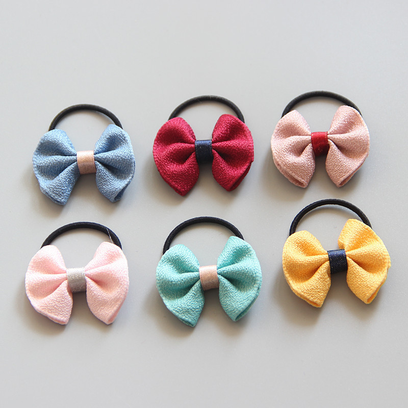 

Boutique 30pcs Fashion Cute Mini Bow Tie Elastic Bands Kawaii Solid Color Bowknot Ties Princess Hair Accessories