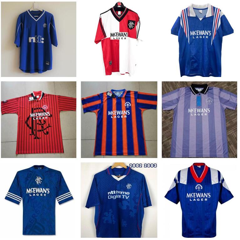 

Soccer Jerseys Glasgow Rangers Retro 1987 1990 1992 1994 1995 1996 special edition 92 94 blue Vintage kits GASCOIGNE Classic football shirts, Black;yellow