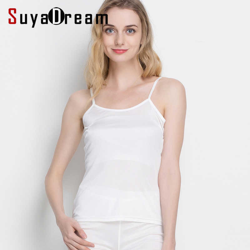 

SUYADREAM Women silk Camis Real Silk Bottoming oles Comfortable Tank tops Spring Summer 210608, Black