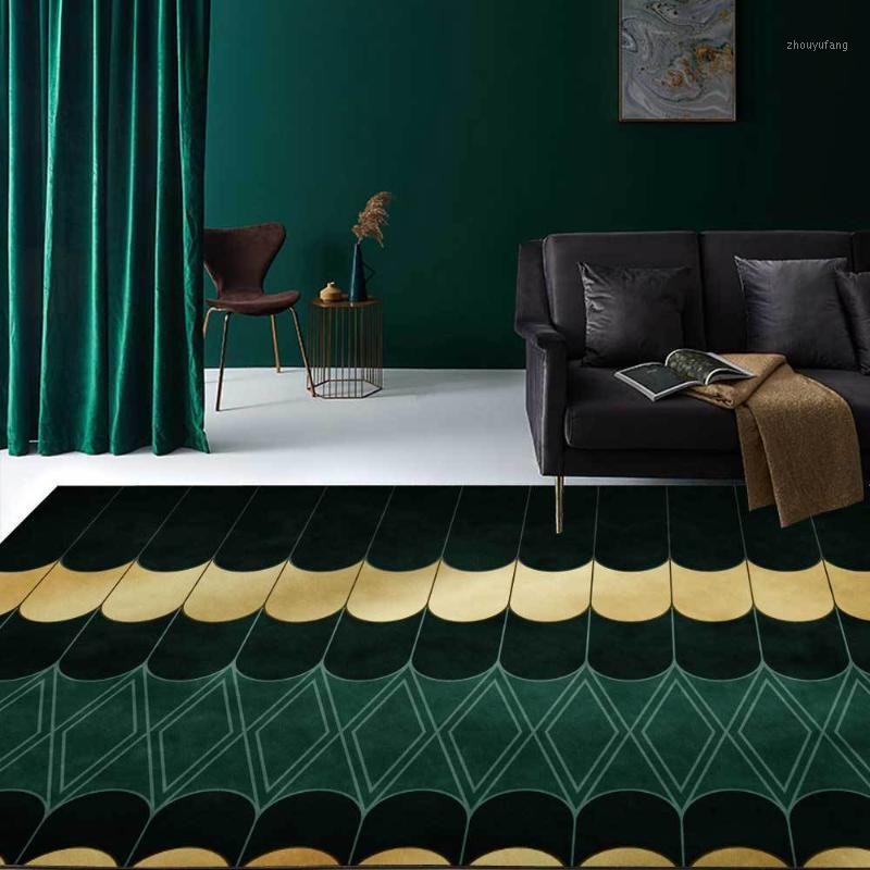 

Carpets Modern Green Golden Geometry Carpet Living Room Big Size 1.6x2.3m Floor Mat Bedroom Plush Rug Customize Bathroom Doormat
