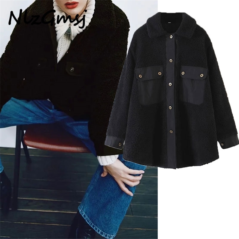 

Jacket Women Thick Teddy Coats Loose Long Sleeves Pocket Ladies Elegant Coat 210628, As picture