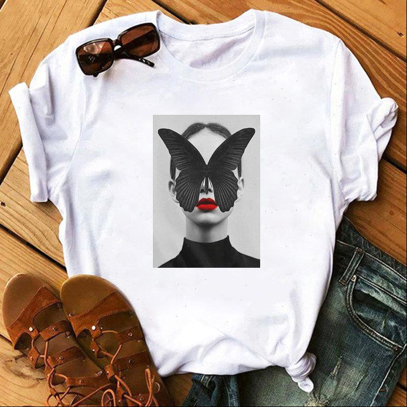 

Womens T Women Tops shirt Modernist sexy ladies feather butterfly shirts tee clothes Korean aesthetic short sleeves, White