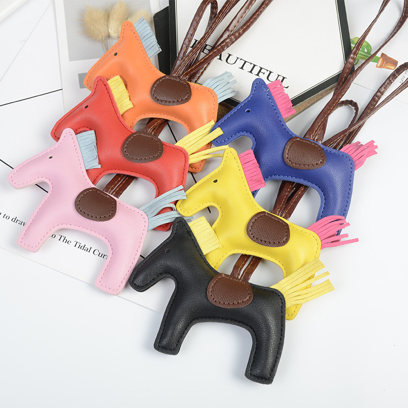 

Horse Bag Charm for Women Purse Car Key Chains Handmade Fashion Accessories Cute Pony PU Leather Keychain
