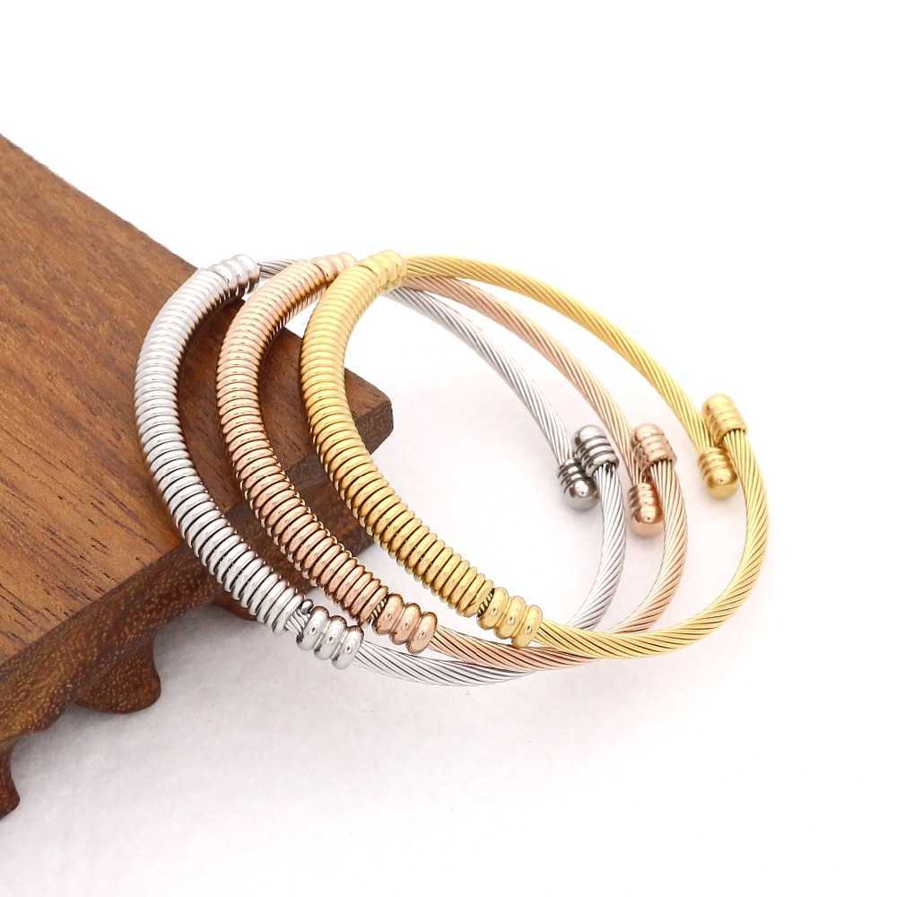 

Jsbao New Fashion 3pcs Set Trendy Bracelet Women Gold/rose Gold/silver Colour Stainless Steel Braided Steel Wire Cuff Bangle Set Q0717