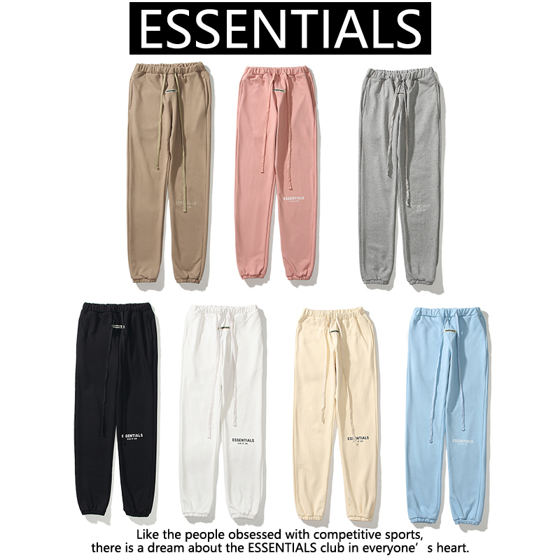 

line double Street essentials fog letter 3M reflective Plush casual pants for men and women, White;black
