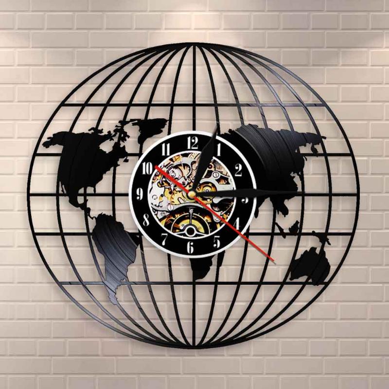 

Wall Clocks 3D Globe Map Of Earth Record Vintage Clock Art All Around The World Travel Gifts Decorative Watch