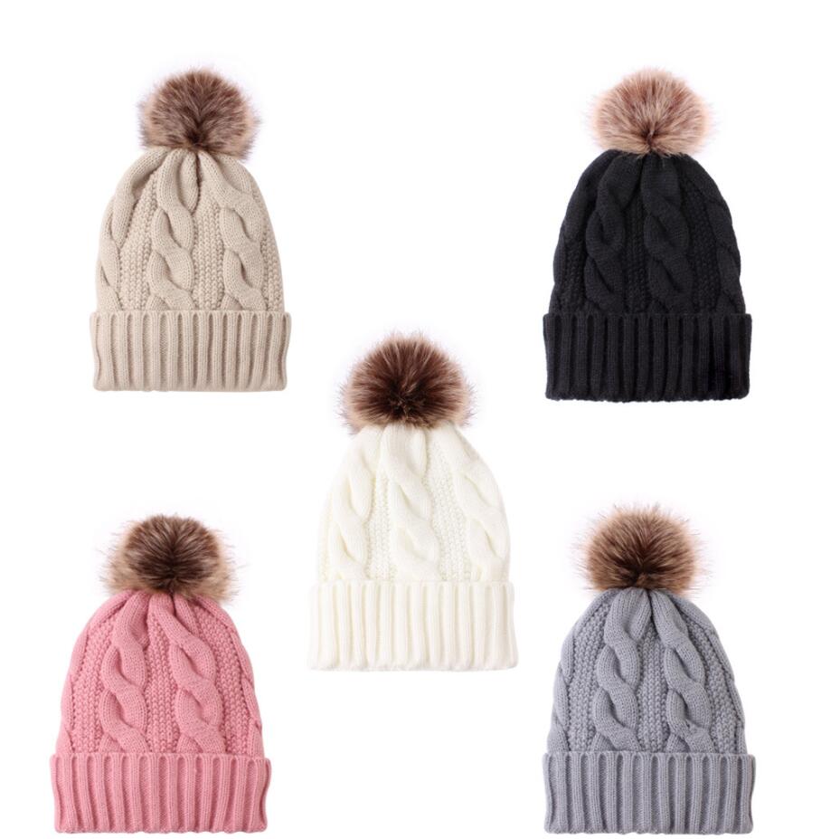 

Warm Plush thickened wool ball women's knitted hat European and American autumn winter warm caps, Mix