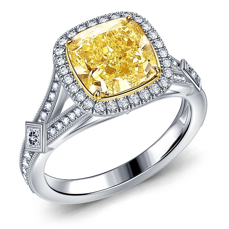 

Luxury Yellow Color 925 Sterling Silver Engagement Ring For Women Lady Anniversary Gift Jewelry Bulk Sell R5938 Cluster Rings