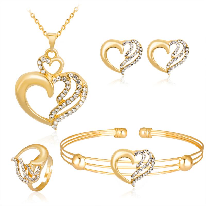 

Earrings & Necklace Fashion Exquisite Alloy Hollow Double Heart Ladies And Four-piece Set For Women Party Christmas Gift, Silver