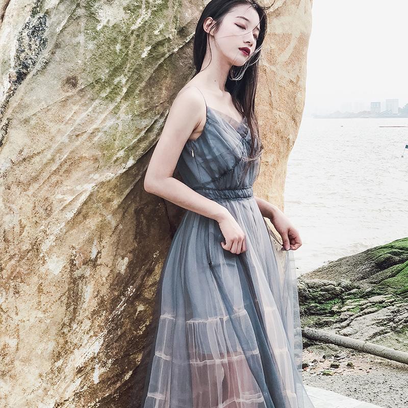 

Casual Dresses Summer Dress Women Clothes 2021 Beach Korean Vintage Elegant Sexy Mesh Ladies Vestidos De Fiesta ZT1852, Light grey