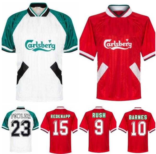 

1993 1995 Barnes Rush Clough Redknapp Stewart retro soccer jersey home away 93 94 95 Nicol McManaman Fowler vintage classic football, Green
