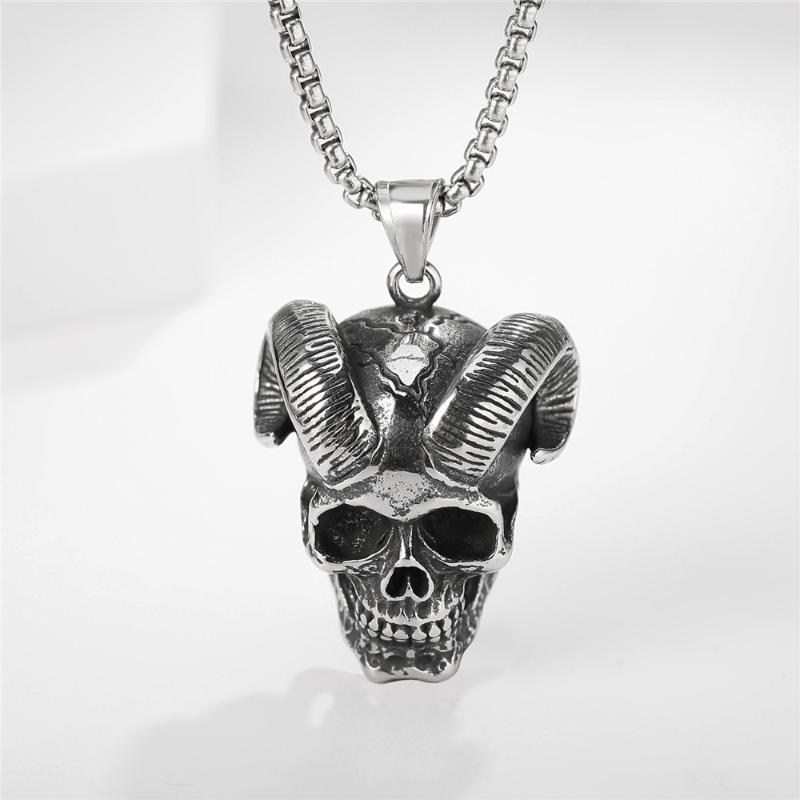 Pendant Necklaces Fashion Personality Punk Gothic Goat Skull Metal Necklace Domineering Men&#039;s Rock Party Locomotive Jewelry-image-708484969