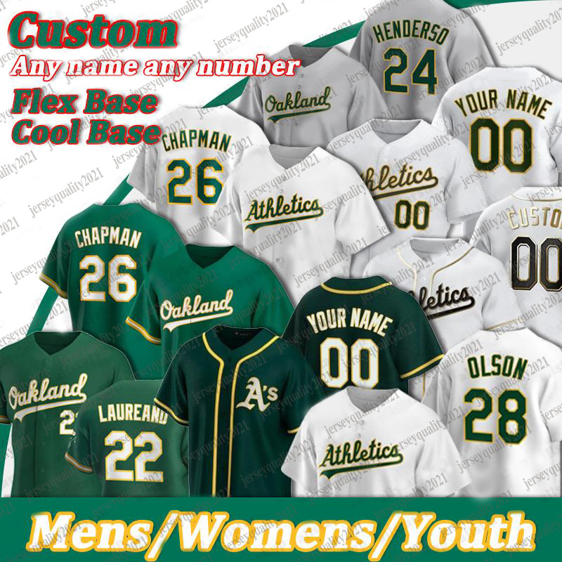 

2021 Custom Stitched Jersey 28 Matt Olson 26 Chapman 9 Reggie Jackson 24 Rickey Henderson 50 Fiers 2 Khris Davis White Green Gray Baseball Jerseys, Blue;black