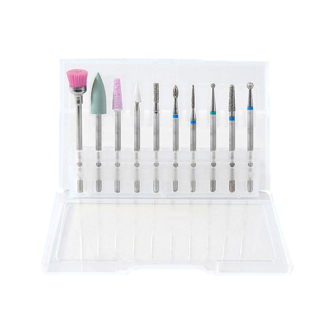 10 Pcs Diamond Nail Drill Bits kits Carbide Quartz Rubber Milling Cutters For Manicure Removing Gel professional Electric polishing machine Equip-image-744449568