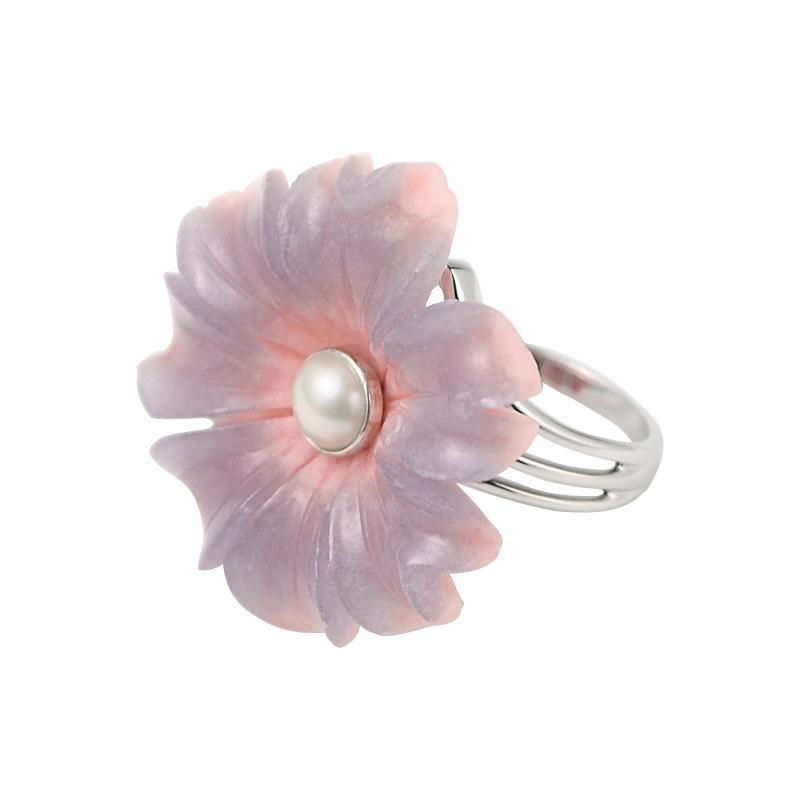 

Cluster Rings MIQIAO Aventurine Quartz Ross Quartzite Pearl Natural Stone Ring Adjustable Big Flower 925 Sterling Silver Jewellery Women 202