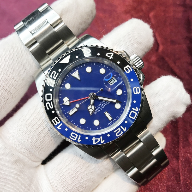 

20 Colours Men Watches 2813 black and blue Ceramic bezel sapphire glass blue dial 904L stainless steel Luminous Automatic Mechanical waterpr, Slivery;brown