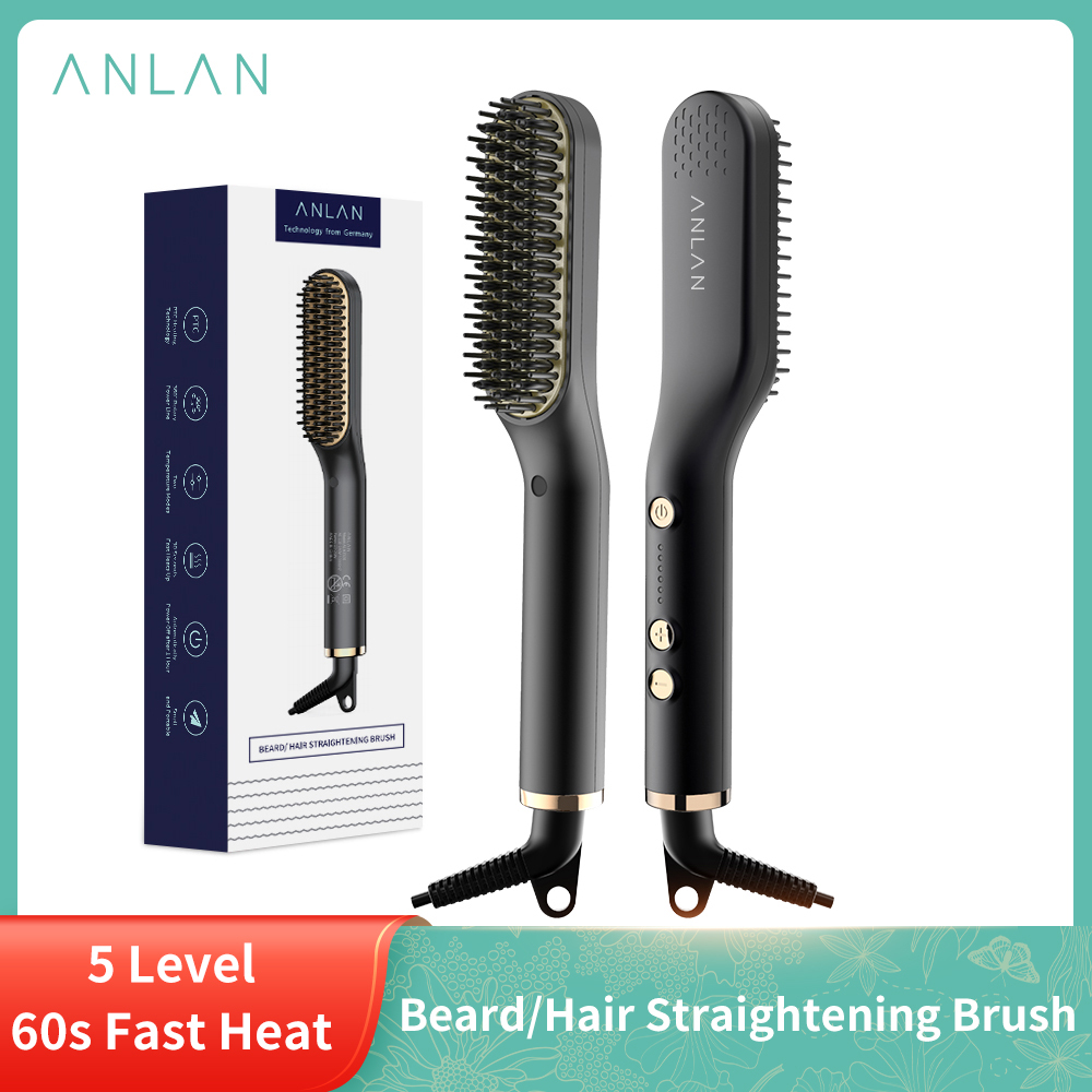 

ANLAN Beard Hair Straightening Brush Hot Heated Comb Men Beard Multifunctional Straightener Ceramic Comb Quick Hair Styler