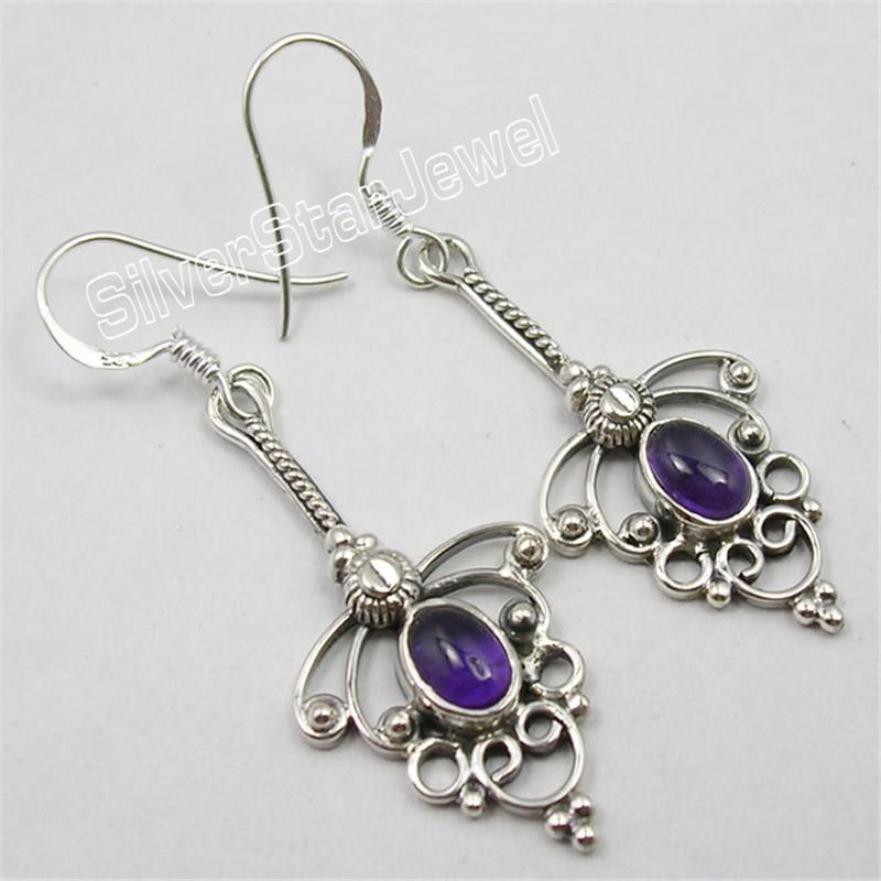 

Dangle & Chandelier Silver AMETHYSTS APATITE TIGER EYE TRADITIONAL Earrings 4.9CM